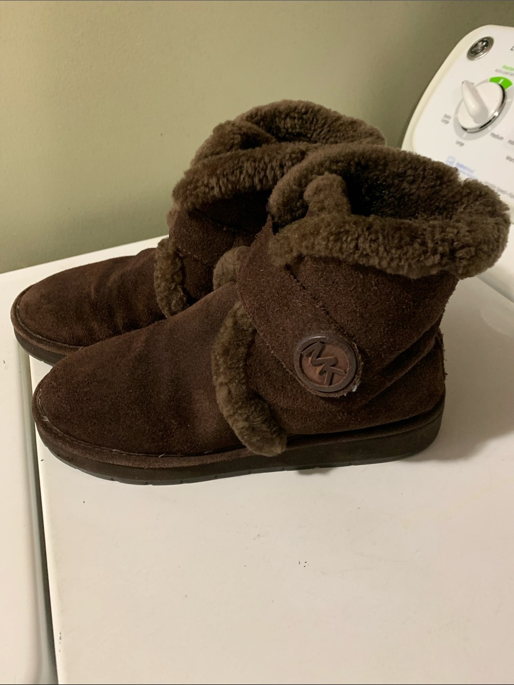 Michael Kors Dark Brown Suede Shearling Booties